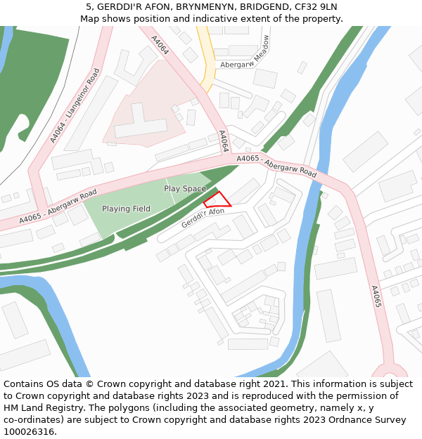 5, GERDDI'R AFON, BRYNMENYN, BRIDGEND, CF32 9LN: Location map and indicative extent of plot