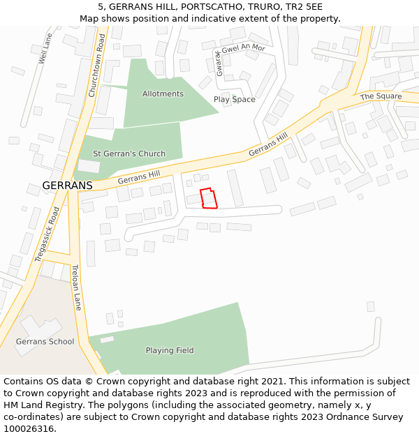 5, GERRANS HILL, PORTSCATHO, TRURO, TR2 5EE: Location map and indicative extent of plot