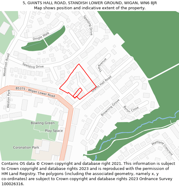 5, GIANTS HALL ROAD, STANDISH LOWER GROUND, WIGAN, WN6 8JR: Location map and indicative extent of plot
