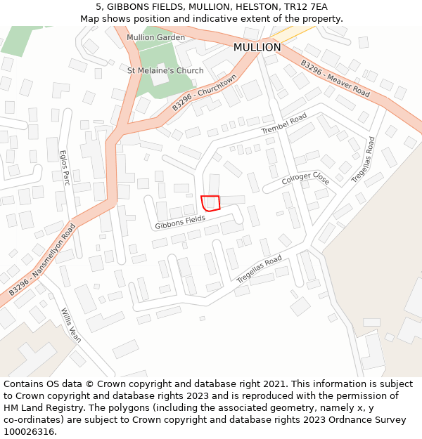 5, GIBBONS FIELDS, MULLION, HELSTON, TR12 7EA: Location map and indicative extent of plot