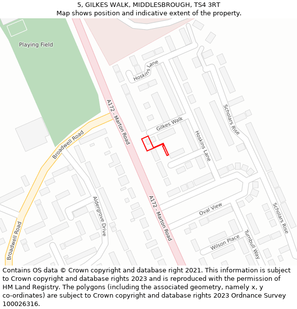 5, GILKES WALK, MIDDLESBROUGH, TS4 3RT: Location map and indicative extent of plot