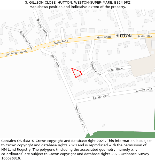 5, GILLSON CLOSE, HUTTON, WESTON-SUPER-MARE, BS24 9RZ: Location map and indicative extent of plot