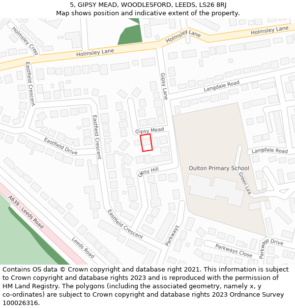 5, GIPSY MEAD, WOODLESFORD, LEEDS, LS26 8RJ: Location map and indicative extent of plot