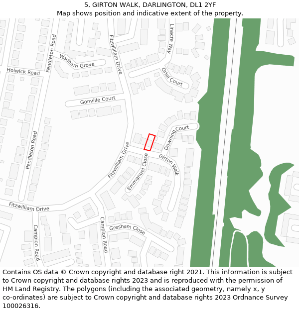 5, GIRTON WALK, DARLINGTON, DL1 2YF: Location map and indicative extent of plot