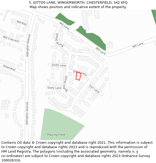 5, GITTOS LANE, WINGERWORTH, CHESTERFIELD, S42 6FQ: Location map and indicative extent of plot