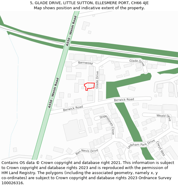 5, GLADE DRIVE, LITTLE SUTTON, ELLESMERE PORT, CH66 4JE: Location map and indicative extent of plot