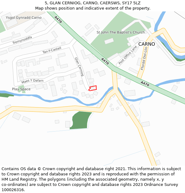 5, GLAN CERNIOG, CARNO, CAERSWS, SY17 5LZ: Location map and indicative extent of plot