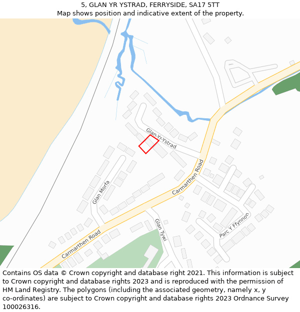 5, GLAN YR YSTRAD, FERRYSIDE, SA17 5TT: Location map and indicative extent of plot