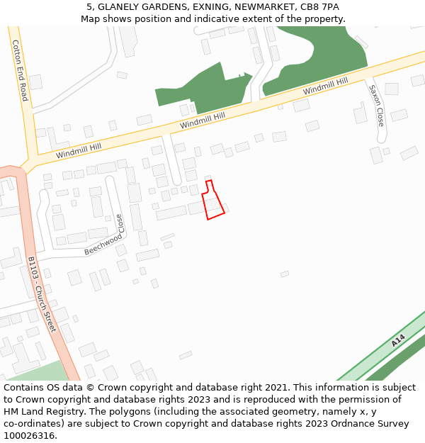 5, GLANELY GARDENS, EXNING, NEWMARKET, CB8 7PA: Location map and indicative extent of plot