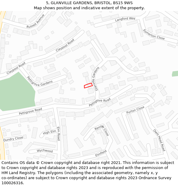 5, GLANVILLE GARDENS, BRISTOL, BS15 9WS: Location map and indicative extent of plot