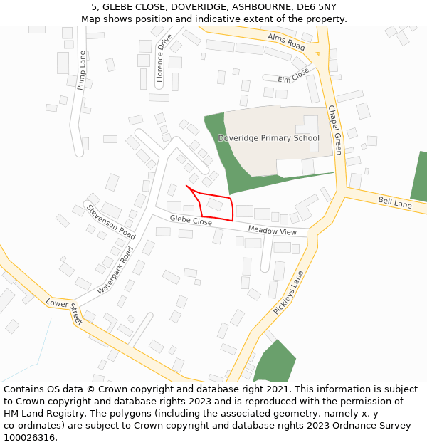 5, GLEBE CLOSE, DOVERIDGE, ASHBOURNE, DE6 5NY: Location map and indicative extent of plot