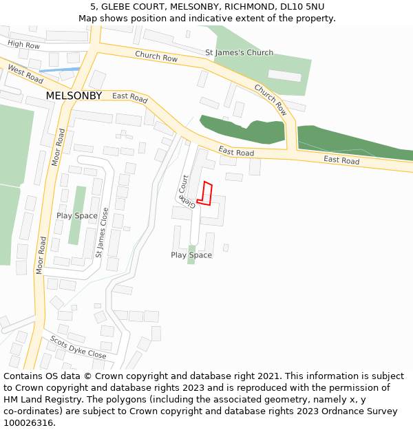 5, GLEBE COURT, MELSONBY, RICHMOND, DL10 5NU: Location map and indicative extent of plot