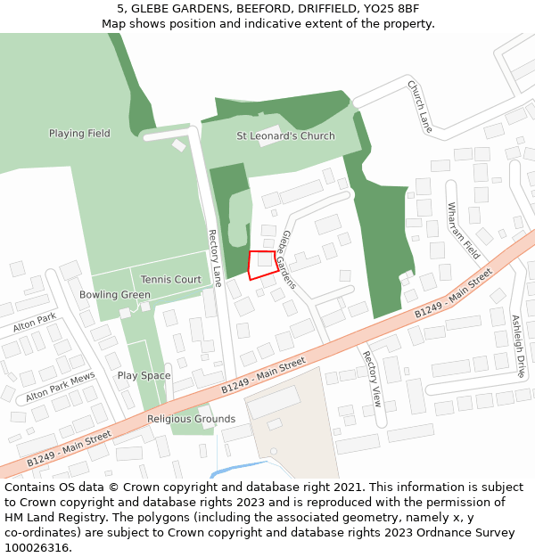 5, GLEBE GARDENS, BEEFORD, DRIFFIELD, YO25 8BF: Location map and indicative extent of plot