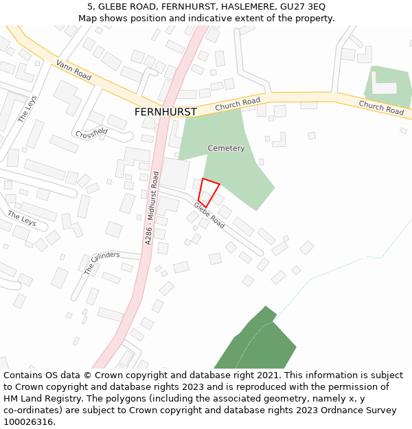 5, GLEBE ROAD, FERNHURST, HASLEMERE, GU27 3EQ: Location map and indicative extent of plot