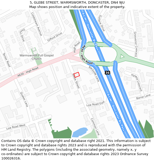 5, GLEBE STREET, WARMSWORTH, DONCASTER, DN4 9JU: Location map and indicative extent of plot