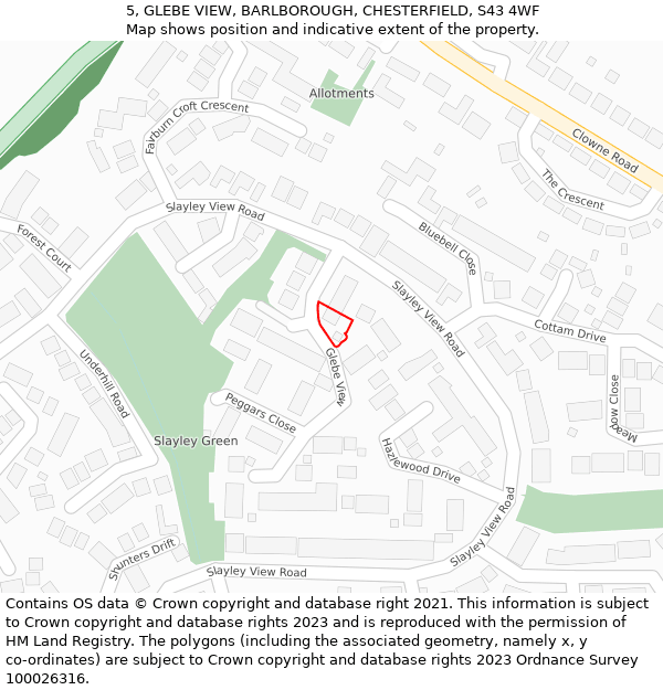 5, GLEBE VIEW, BARLBOROUGH, CHESTERFIELD, S43 4WF: Location map and indicative extent of plot