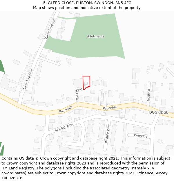 5, GLEED CLOSE, PURTON, SWINDON, SN5 4FG: Location map and indicative extent of plot