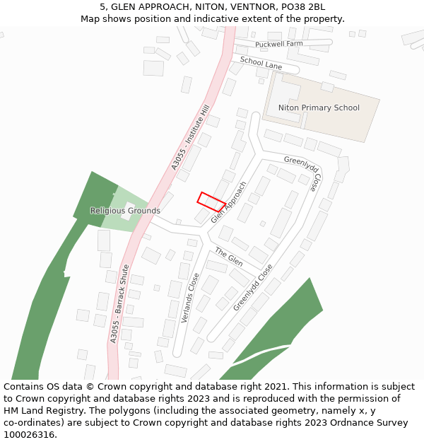 5, GLEN APPROACH, NITON, VENTNOR, PO38 2BL: Location map and indicative extent of plot