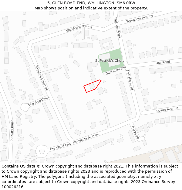 5, GLEN ROAD END, WALLINGTON, SM6 0RW: Location map and indicative extent of plot
