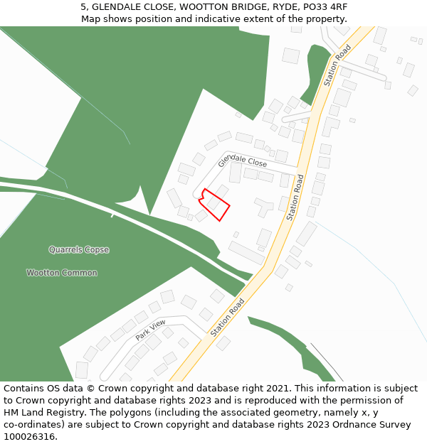 5, GLENDALE CLOSE, WOOTTON BRIDGE, RYDE, PO33 4RF: Location map and indicative extent of plot