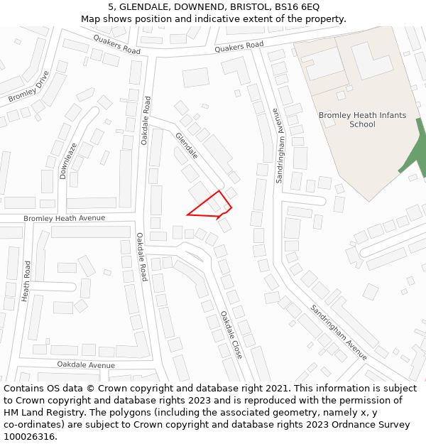 5, GLENDALE, DOWNEND, BRISTOL, BS16 6EQ: Location map and indicative extent of plot