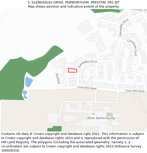 5, GLENEAGLES DRIVE, PENWORTHAM, PRESTON, PR1 0JT: Location map and indicative extent of plot
