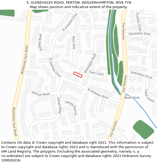 5, GLENEAGLES ROAD, PERTON, WOLVERHAMPTON, WV6 7YN: Location map and indicative extent of plot