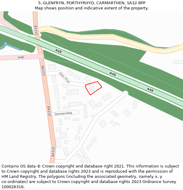 5, GLENFRYN, PORTHYRHYD, CARMARTHEN, SA32 8PP: Location map and indicative extent of plot