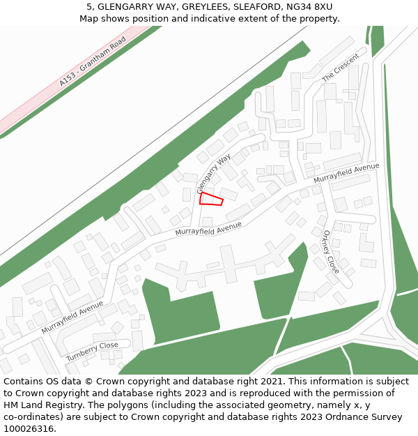 5, GLENGARRY WAY, GREYLEES, SLEAFORD, NG34 8XU: Location map and indicative extent of plot