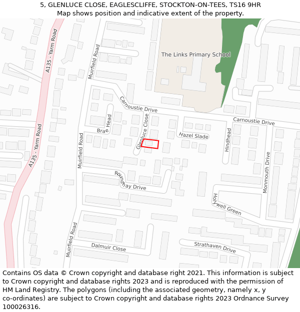 5, GLENLUCE CLOSE, EAGLESCLIFFE, STOCKTON-ON-TEES, TS16 9HR: Location map and indicative extent of plot