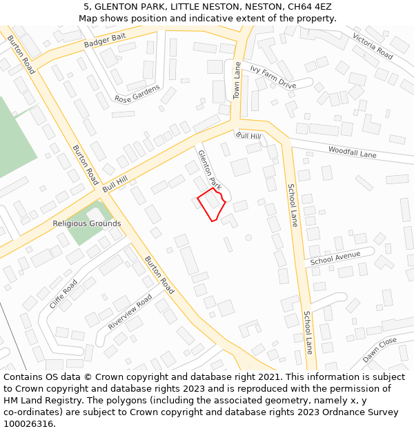 5, GLENTON PARK, LITTLE NESTON, NESTON, CH64 4EZ: Location map and indicative extent of plot