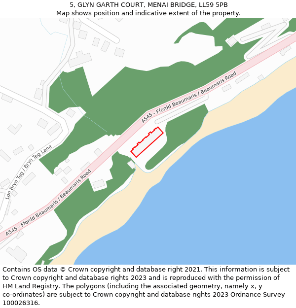 5, GLYN GARTH COURT, MENAI BRIDGE, LL59 5PB: Location map and indicative extent of plot