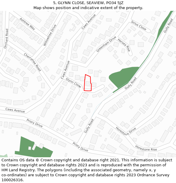 5, GLYNN CLOSE, SEAVIEW, PO34 5JZ: Location map and indicative extent of plot