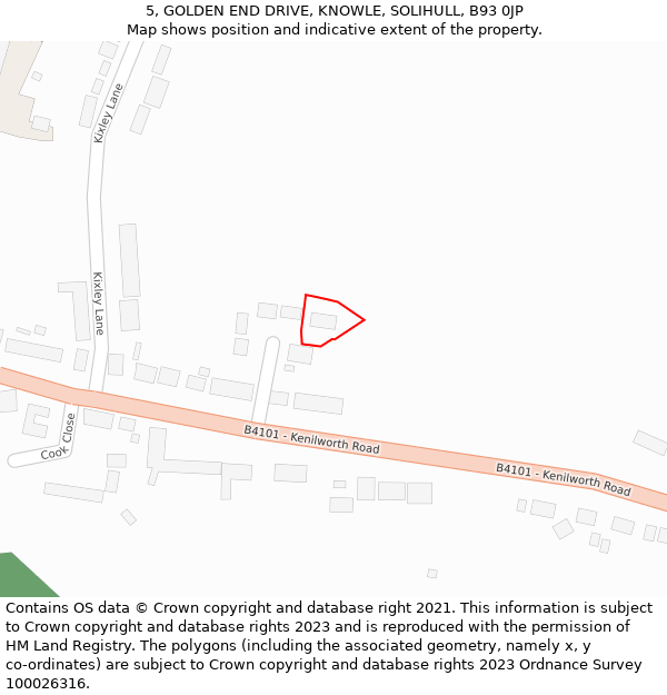 5, GOLDEN END DRIVE, KNOWLE, SOLIHULL, B93 0JP: Location map and indicative extent of plot