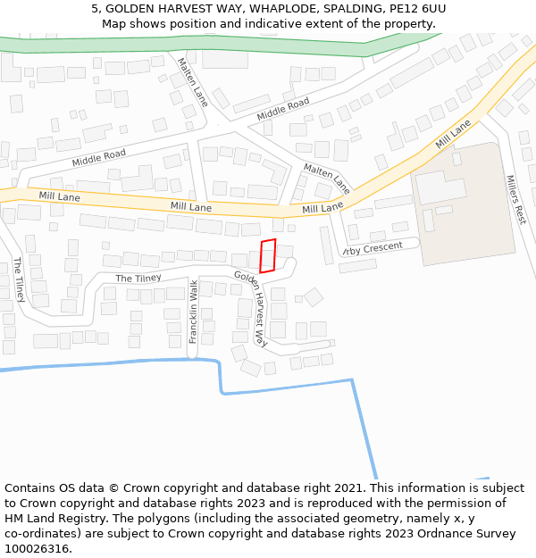 5, GOLDEN HARVEST WAY, WHAPLODE, SPALDING, PE12 6UU: Location map and indicative extent of plot