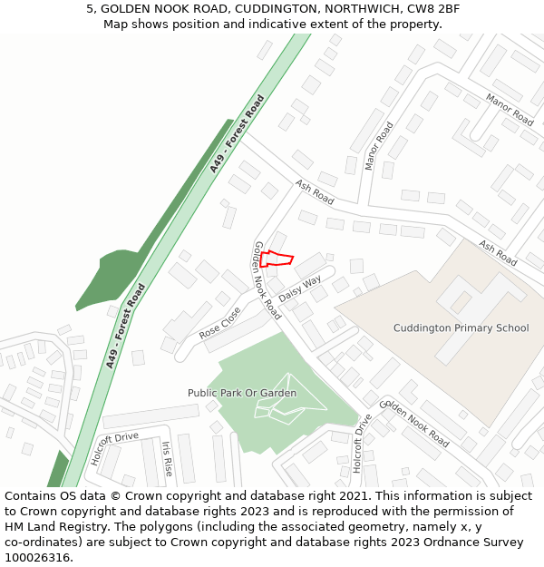 5, GOLDEN NOOK ROAD, CUDDINGTON, NORTHWICH, CW8 2BF: Location map and indicative extent of plot