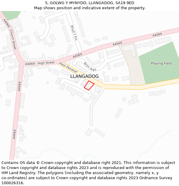 5, GOLWG Y MYNYDD, LLANGADOG, SA19 9ED: Location map and indicative extent of plot