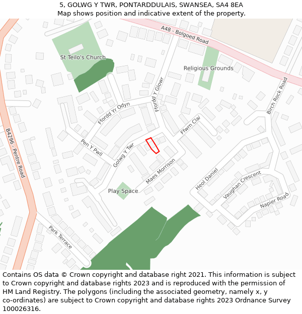 5, GOLWG Y TWR, PONTARDDULAIS, SWANSEA, SA4 8EA: Location map and indicative extent of plot