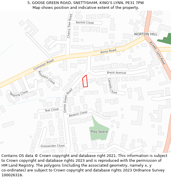 5, GOOSE GREEN ROAD, SNETTISHAM, KING'S LYNN, PE31 7PW: Location map and indicative extent of plot