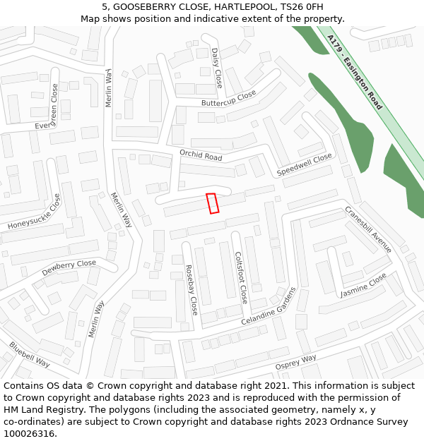 5, GOOSEBERRY CLOSE, HARTLEPOOL, TS26 0FH: Location map and indicative extent of plot