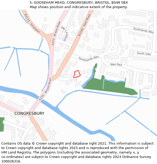 5, GOOSEHAM MEAD, CONGRESBURY, BRISTOL, BS49 5BX: Location map and indicative extent of plot