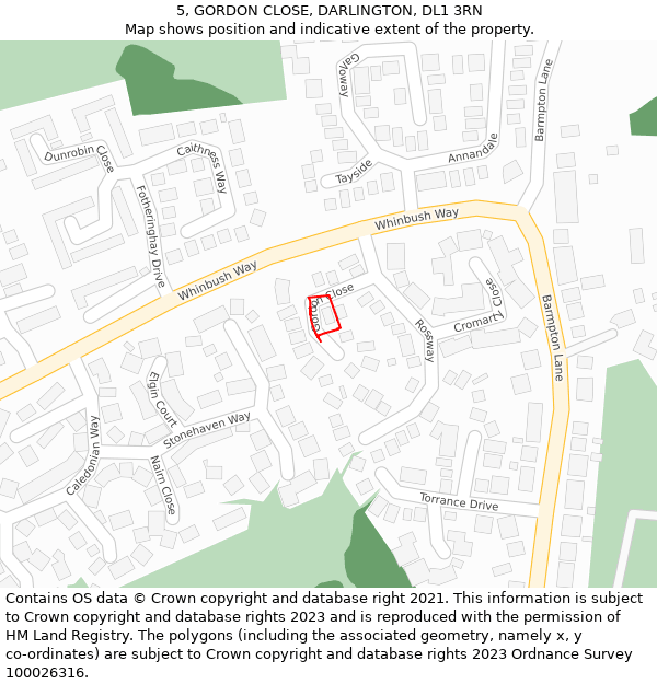 5, GORDON CLOSE, DARLINGTON, DL1 3RN: Location map and indicative extent of plot