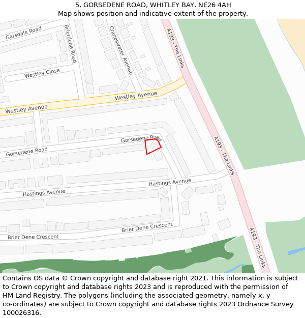 5, GORSEDENE ROAD, WHITLEY BAY, NE26 4AH: Location map and indicative extent of plot
