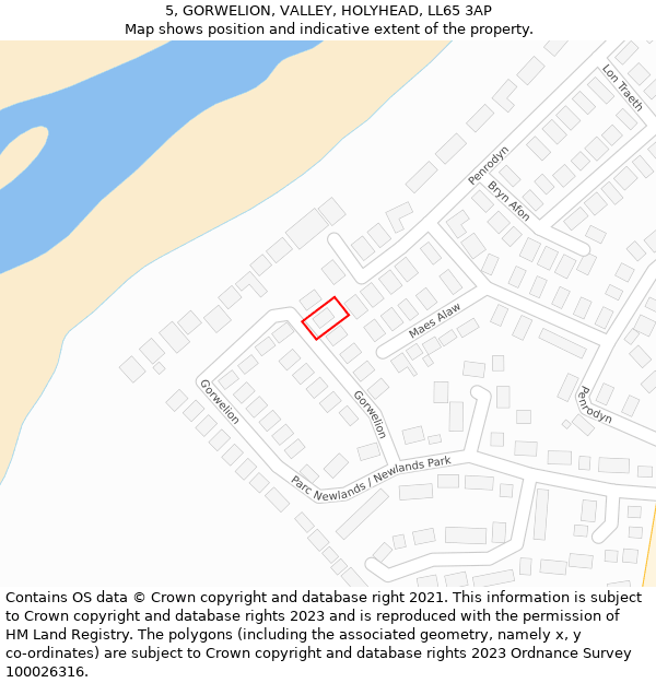 5, GORWELION, VALLEY, HOLYHEAD, LL65 3AP: Location map and indicative extent of plot
