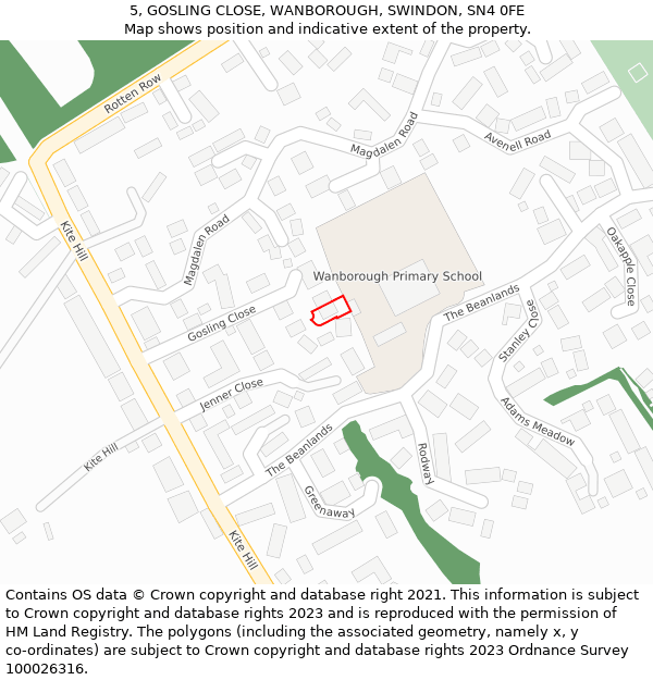 5, GOSLING CLOSE, WANBOROUGH, SWINDON, SN4 0FE: Location map and indicative extent of plot