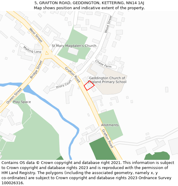5, GRAFTON ROAD, GEDDINGTON, KETTERING, NN14 1AJ: Location map and indicative extent of plot
