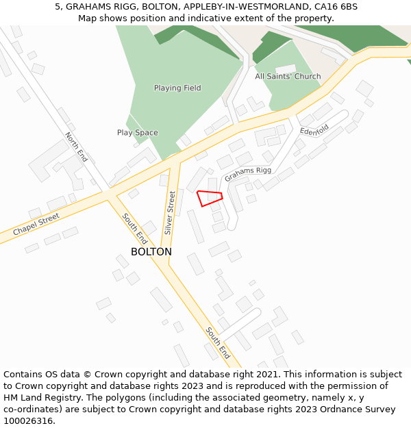 5, GRAHAMS RIGG, BOLTON, APPLEBY-IN-WESTMORLAND, CA16 6BS: Location map and indicative extent of plot