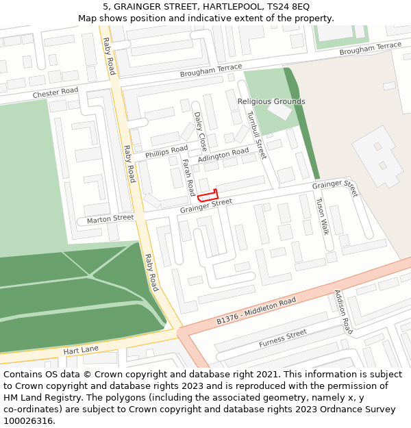 5, GRAINGER STREET, HARTLEPOOL, TS24 8EQ: Location map and indicative extent of plot