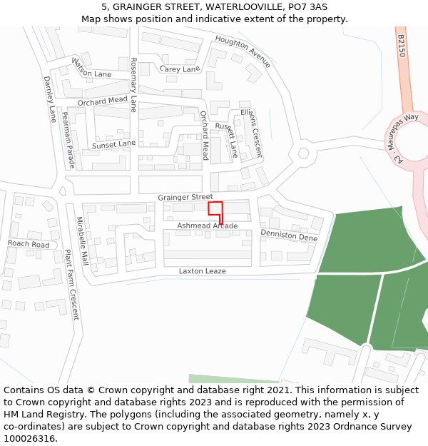 5, GRAINGER STREET, WATERLOOVILLE, PO7 3AS: Location map and indicative extent of plot
