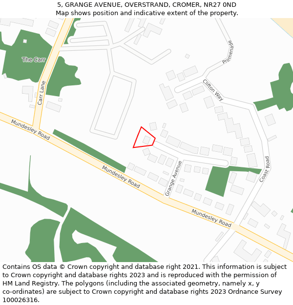 5, GRANGE AVENUE, OVERSTRAND, CROMER, NR27 0ND: Location map and indicative extent of plot